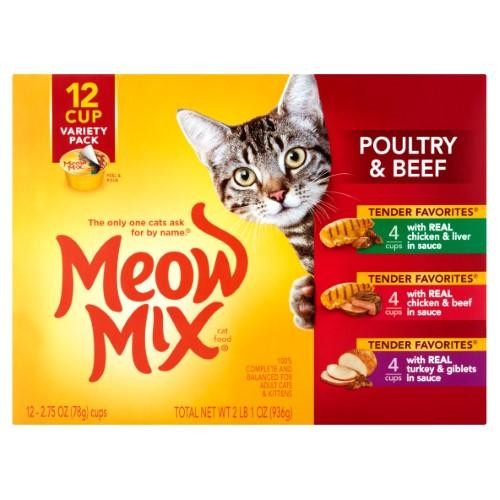 Meow Mix Tender Favorites Poultry & Beef  Variety Pack Wet Cat Food - 2.75 Oz, Case of 12