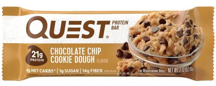 Quest Nutrition Chocolate Chip Cookie Dough Protein Bar  High Protein  Low Carb  Gluten Free  Soy Free  Keto Friendly  Single