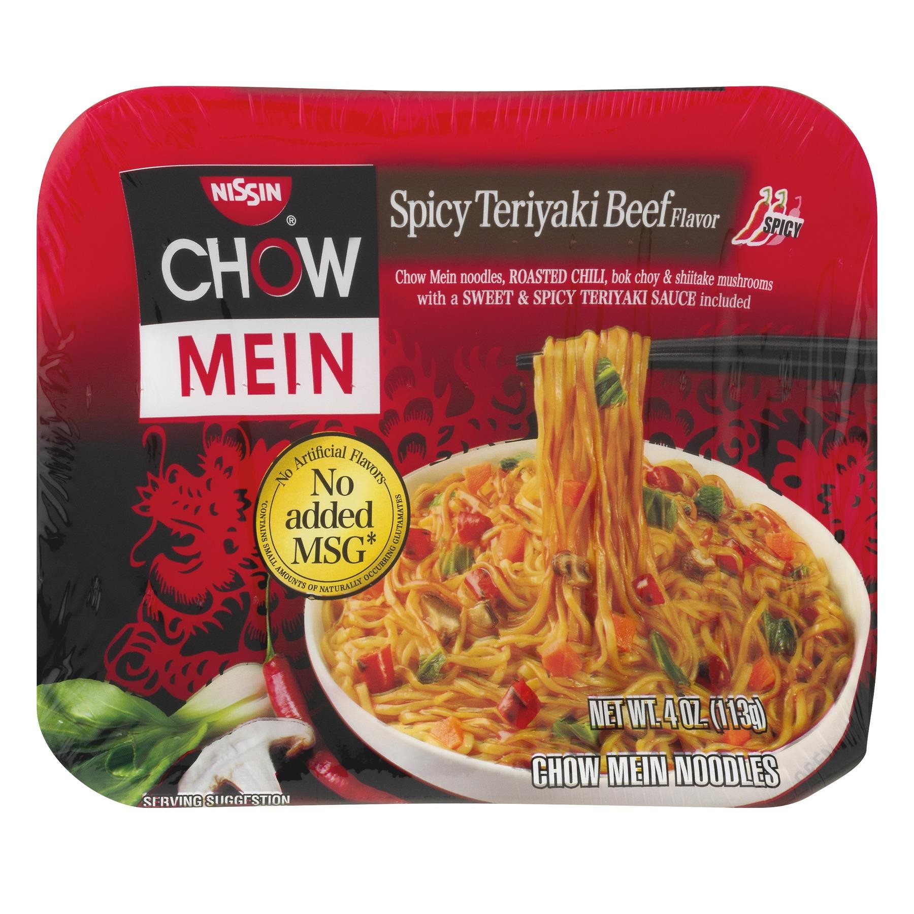 NissinÂ® Premium Spicy Teriyaki Beef Flavor Chow Mein Noodles 4 Oz. Tray