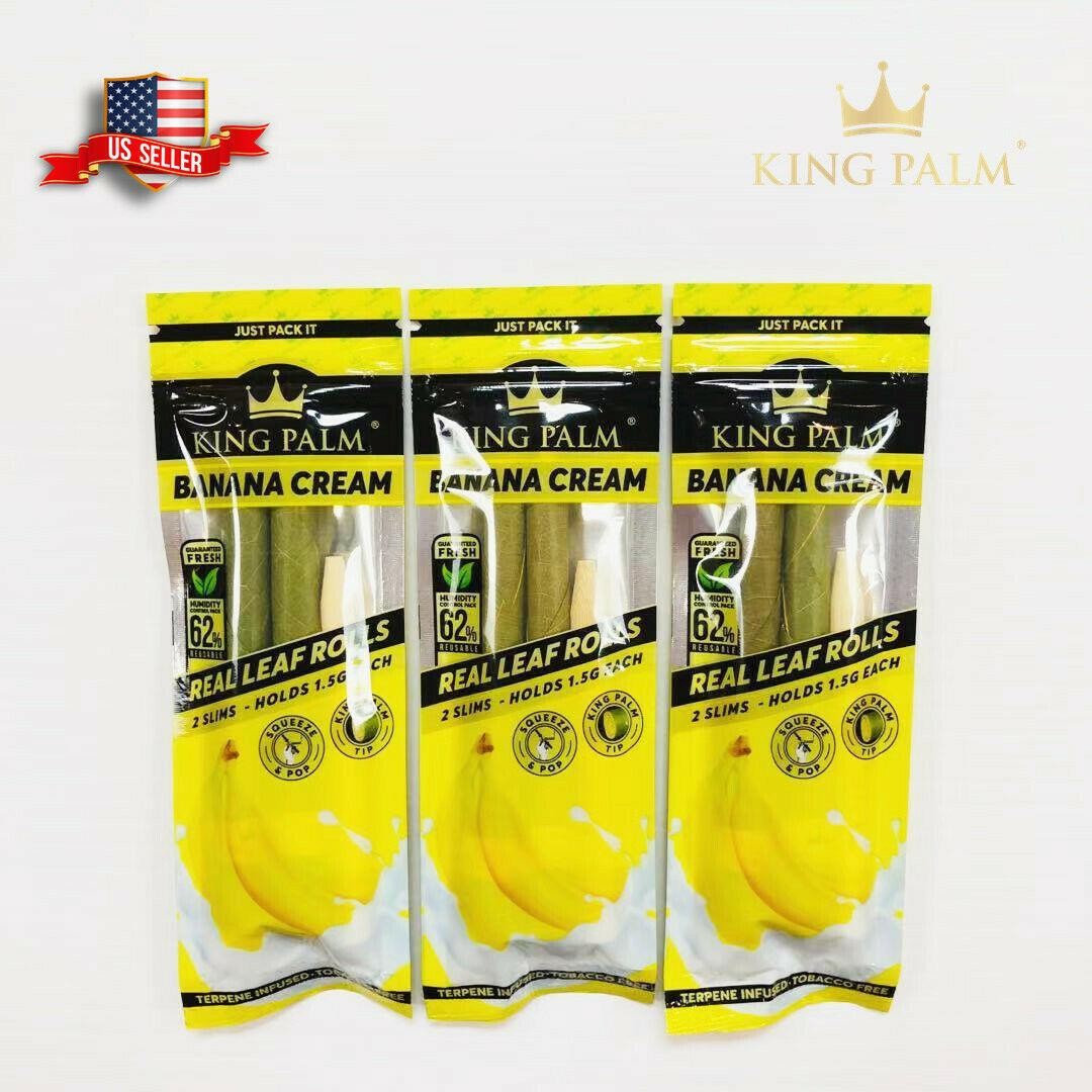 New!! 6x King Palm Wraps Banana Cream Real Leaf Rolls Slim Size 3 Packs Usa