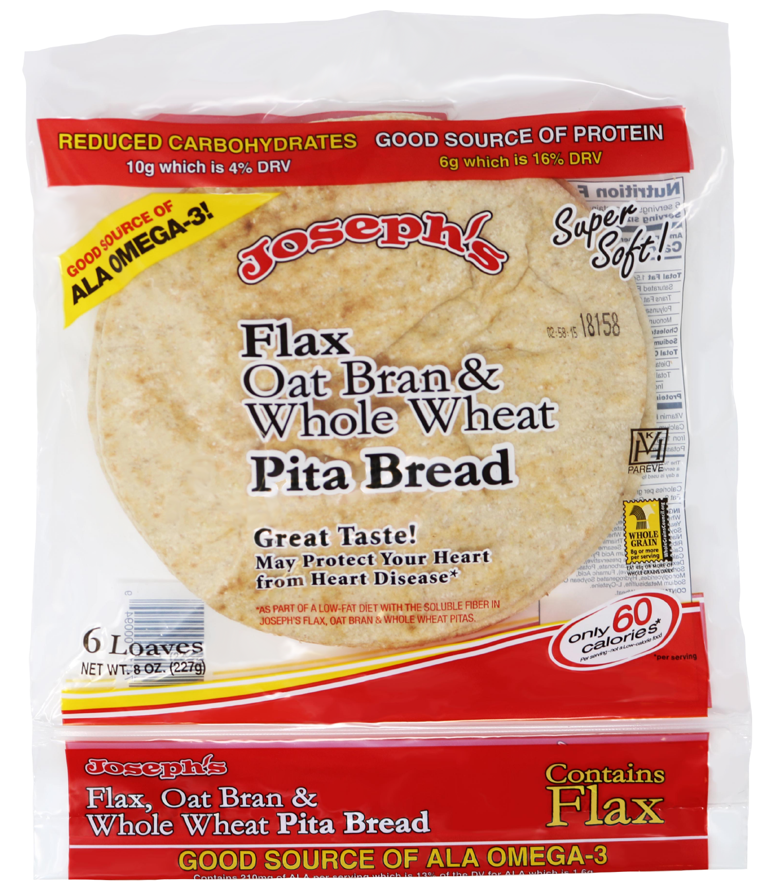 Joseph's Flax, Oat Bran & Whole Wheat Flour Pita Bread, 6 Ct