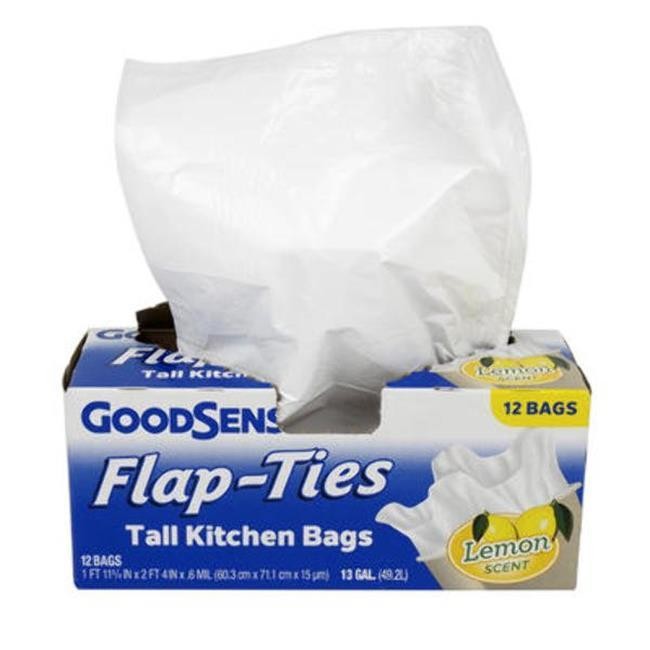 Good Sense 2327956 13 Gal Flap-Ties Lemon Scented Trash Bags, White - 12 Count - Case of 12
