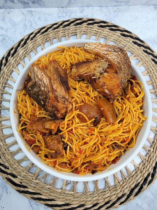 Village Spaghetti with fried fish
