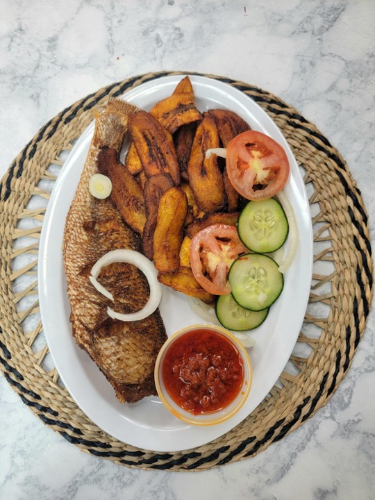 Plantain with fried fish