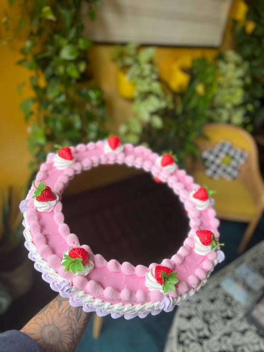 Cake Mirror-12inch mirror, 16inch total diameter-strawberry shortcake