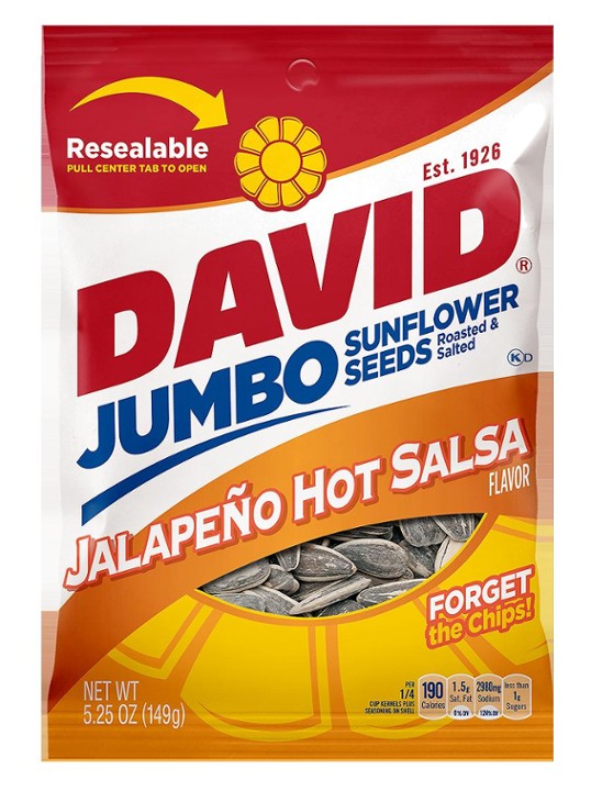 DAVID Seeds Jalapeno Flavored Salted and Roasted Jumbo Sunflower Seeds  Keto Friendly Snack  5.25 OZ Bag