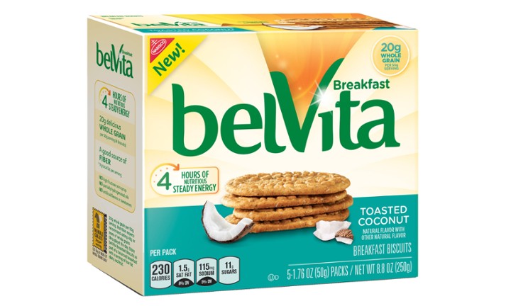 BelVita Toasted Coconut Breakfast Biscuits, 5 Packs (4 Biscuits per Pack) - 1.76 Oz