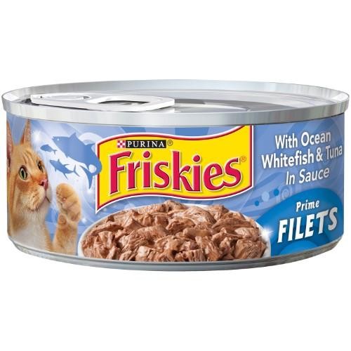 Purina Friskies Wet Cat Food Can - Prime Filets with Ocean Whitefish & Tuna in Sauce, 5.5 Oz