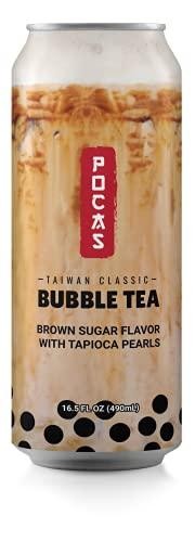 POCAS BUBBLE TEA BROWN SUGAR 8/16.5FL OZ(692191), Milk Boba Tea, Brown Sugar, Tapioca Pearls, Classic Taiwan Style, Delicious, Refreshing
