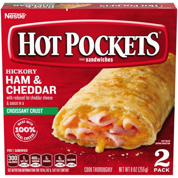 HOT POCKETS Hickory Ham & Cheddar Frozen Sandwiches 2 Ct. Box  Frozen Food with Cheddar Cheese
