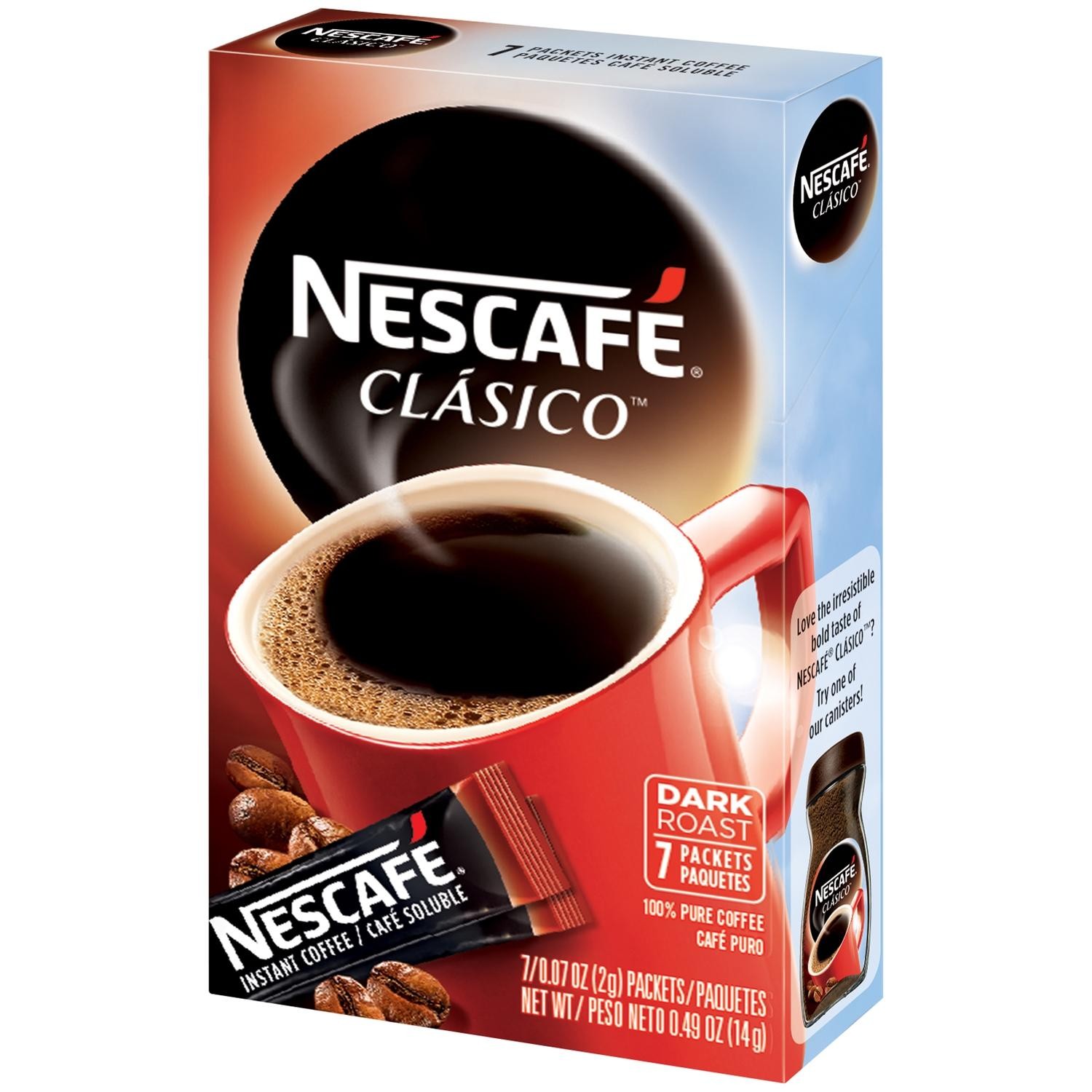 Nescafe Clasico Dark Roast 100% Pure Instant Coffee Packets, 7 Ct