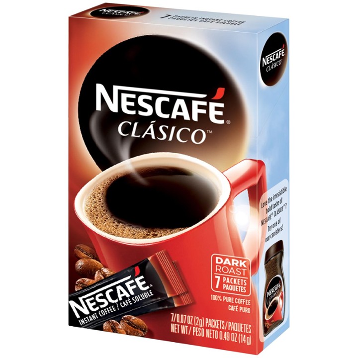 Nescafe Clasico Dark Roast 100% Pure Instant Coffee Packets, 7 Ct
