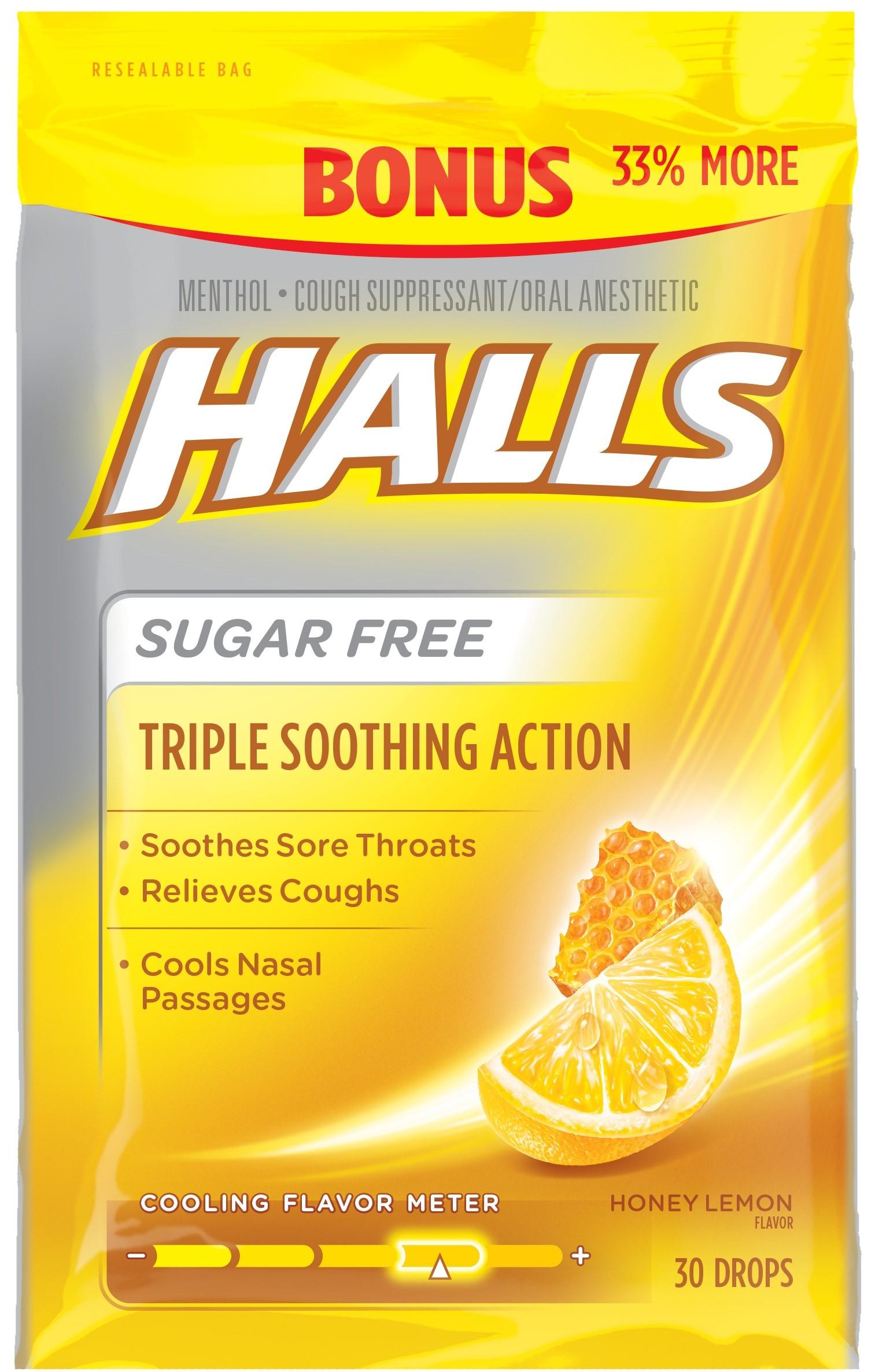 HALLS Relief Honey Lemon Cough Drops  30 Drops
