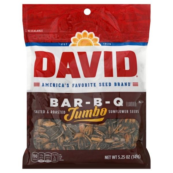 David Jumbo Roasted & Salted Bar-B-Q Sunflower Seeds  5.25 Oz.