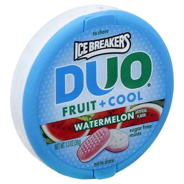 Ice Breakers Duo Fruit + Cool Watermelon Sugar Free Mints  1.3 Oz