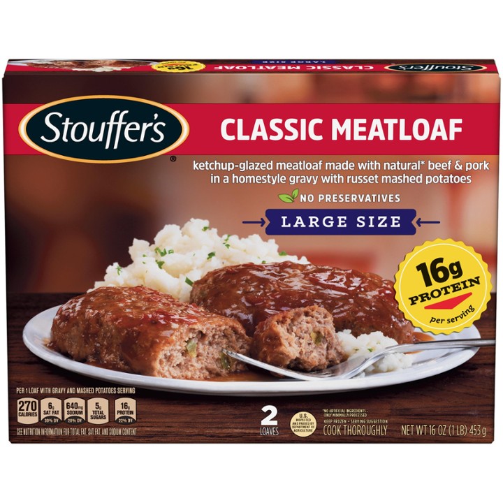 Large Size Ketchup-glazed Meatloaf Made with Natural Beef & Pork in a Homestyle Gravy with Russet Mashed Potatoes, Meatloaf