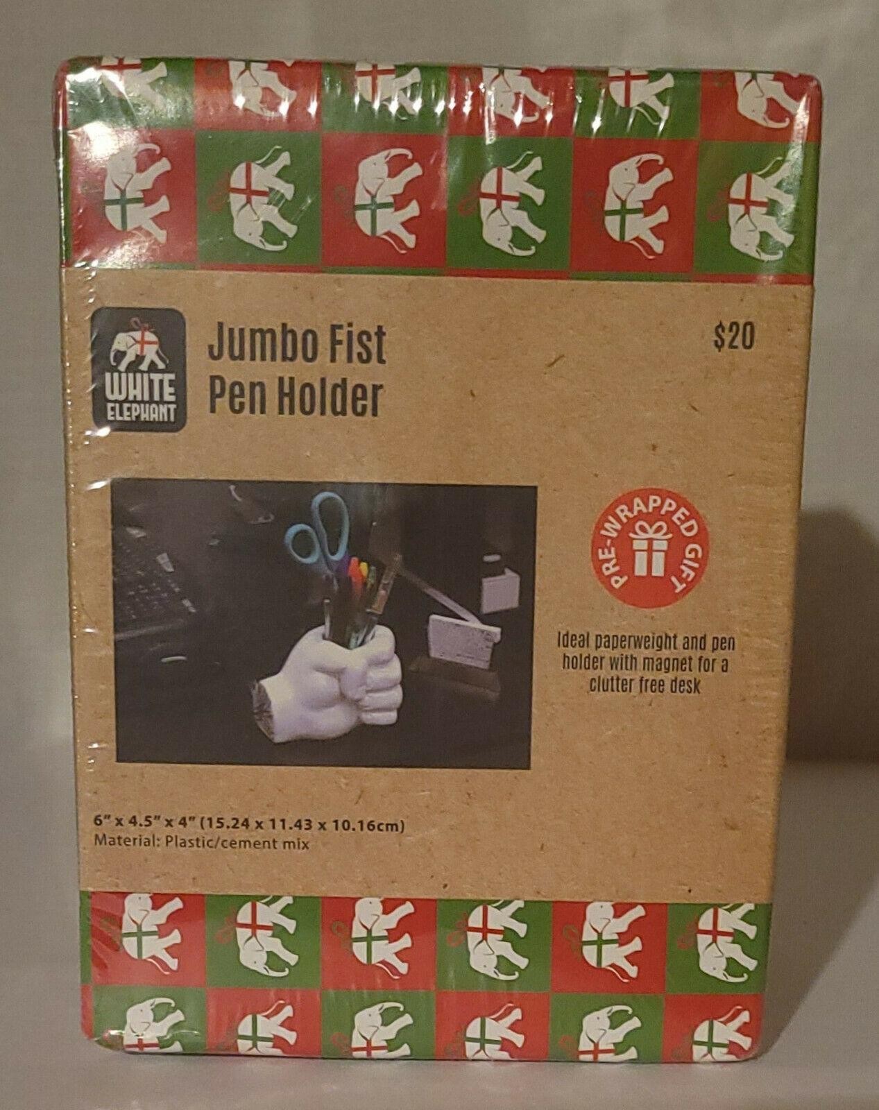 New Sealed White Elephant Jumbo Fist Pen Holder Pre Gift Wrapped