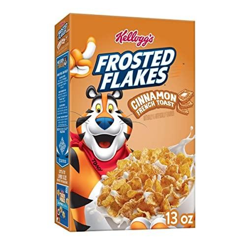 Kellogg's Frosted Flakes Breakfast Cereal, 8 Vitamins and Minerals, Kids Snacks, Cinnamon French Toast, 13oz Box (1 Box)