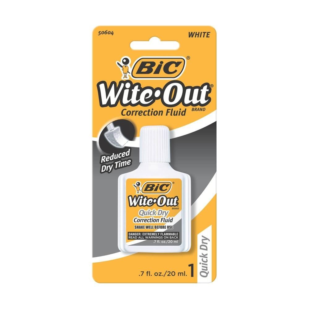 BIC Wite-Out Quick Dry Correction Fluid, Foam Applicator, 20 Ml, White, 3 Pack