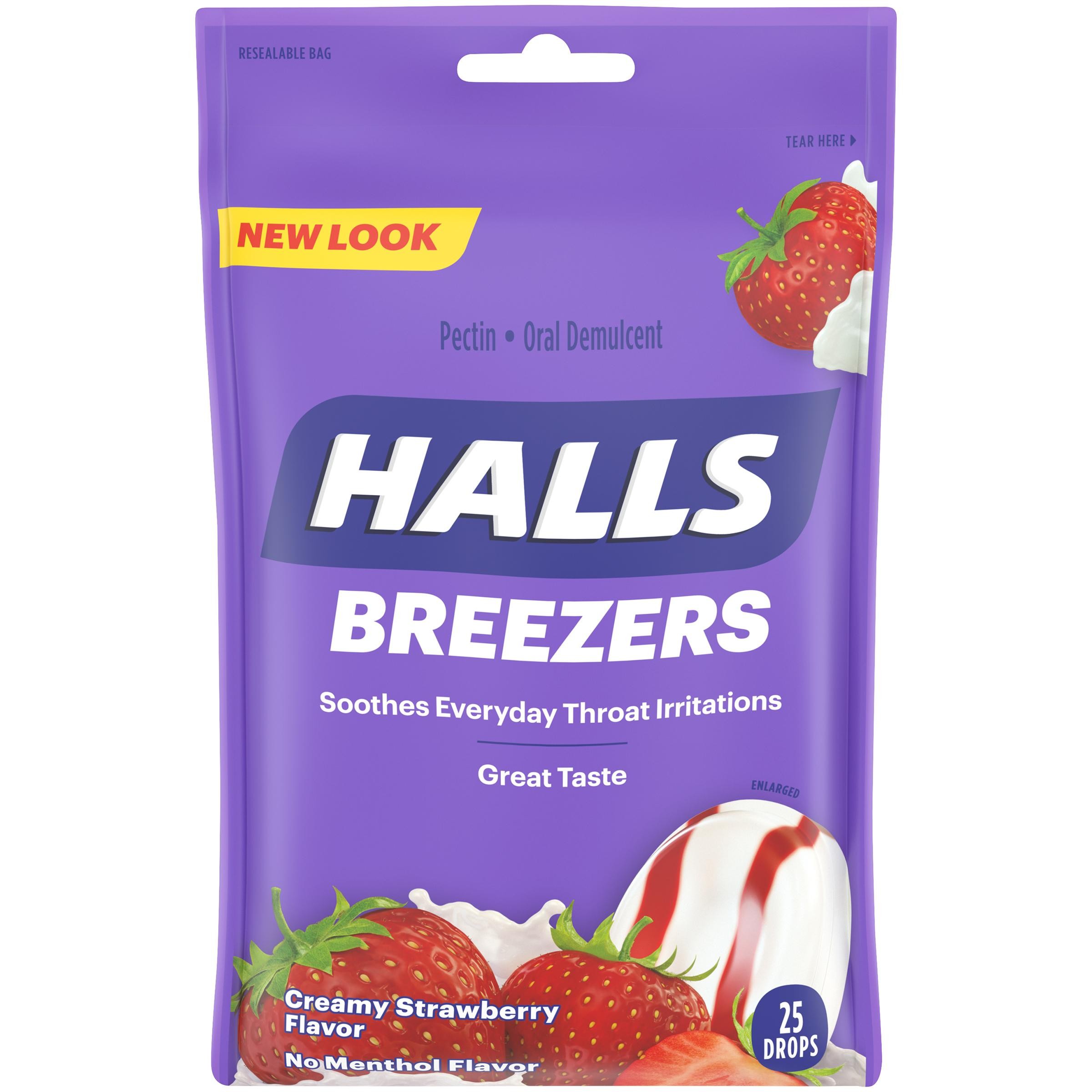 Halls Breezers Throat Drops Cool Creamy Strawberry 25 Tabs by Halls