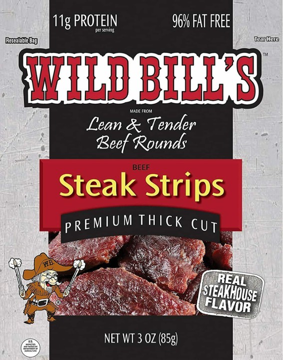 Wild Bill’s Steak Strips - Thick Cut Strips of Real Steak, 3 Oz. Packs