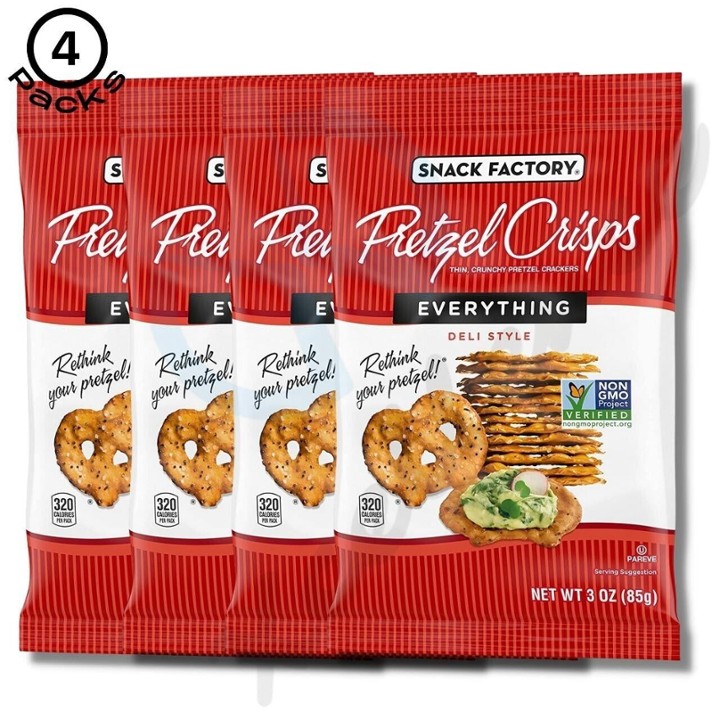Snack Factory Pretzel Crisps Everything, Deli Style, 4 Bags of 3 Oz