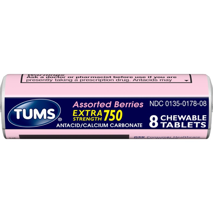 TUMS Extra Strength Assorted Berries Antacid Chewable Tablets for Heartburn Relief  8 Count