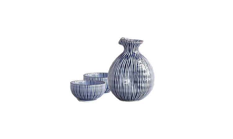 Arita Blue + White Sake Carafe with Two Cups