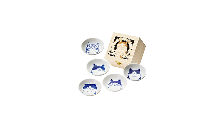 Cat Sauce Plate Set with Wooden Box