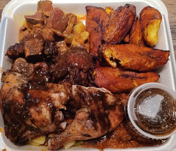 Bamboo Full Goat Combo: Curry Goat+Oxtail+Jerk Chicken