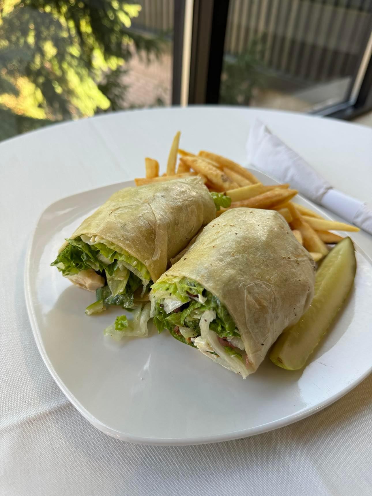 Greek Wrap and French Fries