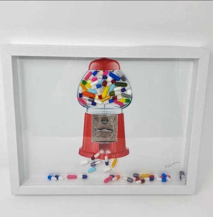 Gumball Med Pill Machine Acrylic Art by KS