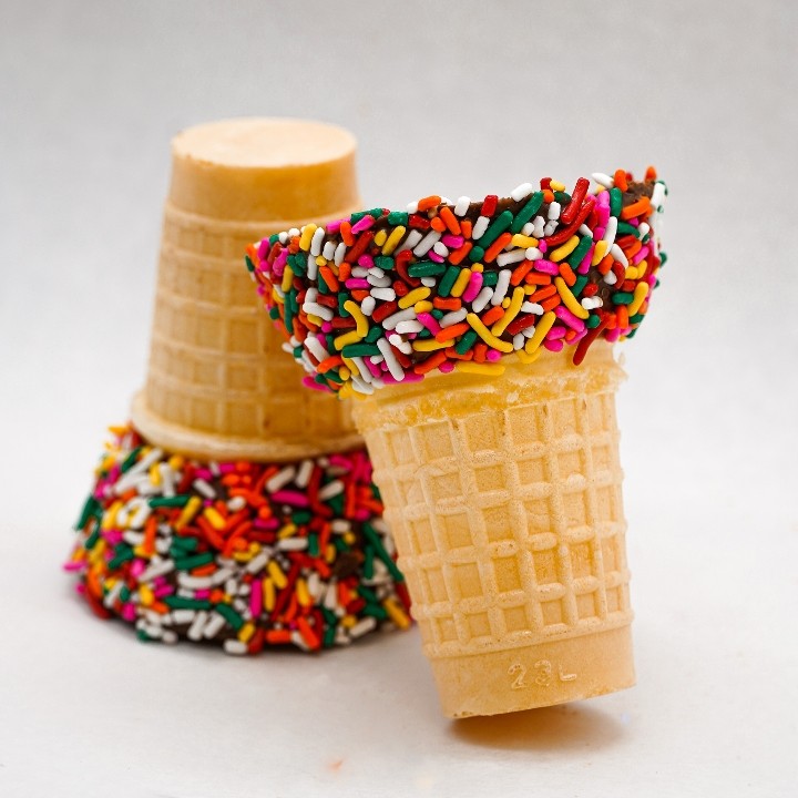 Cake Cone Dipped in Chocolate with Rainbow Sprinkles