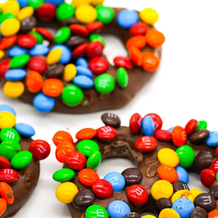 Milk Chocolate Dipped Pretzels with M&M's