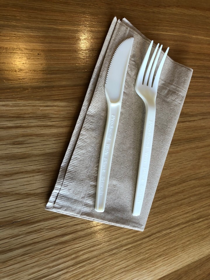 Set of 10 - COMPOSTABLE DINNERWARE (napkin, fork, knife)