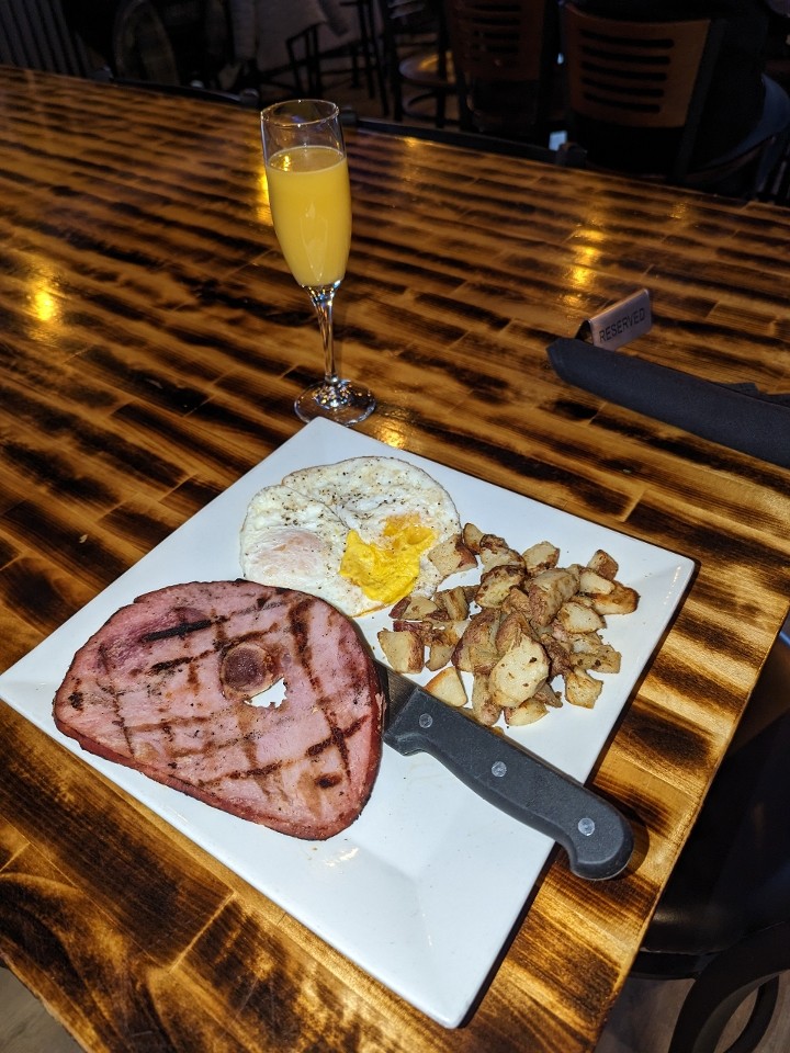 BONE IN HAM STEAK & 2EGGS