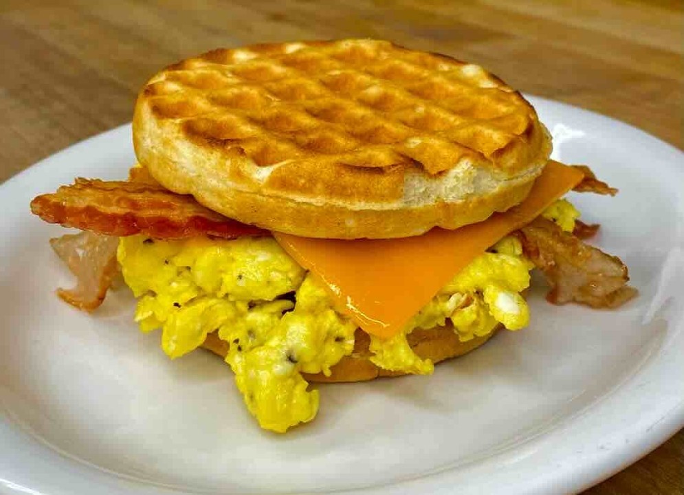Waffle, Sausage, Egg and Cheese Sandwich