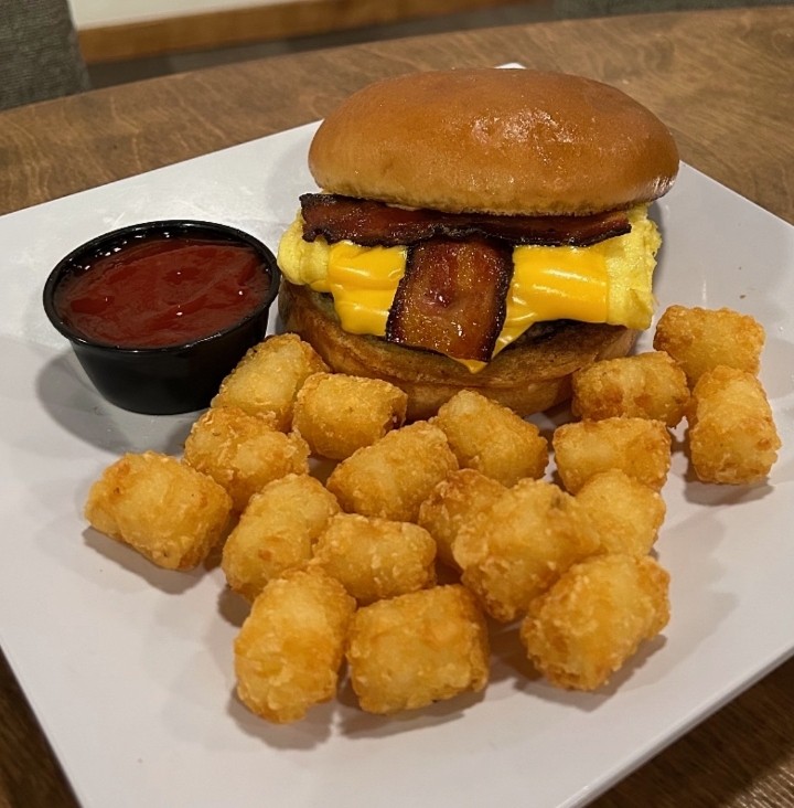 Breakfast Sandwich served with Tots