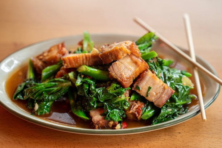 Stir Crispy Pork Belly with Chinese Broccoli
