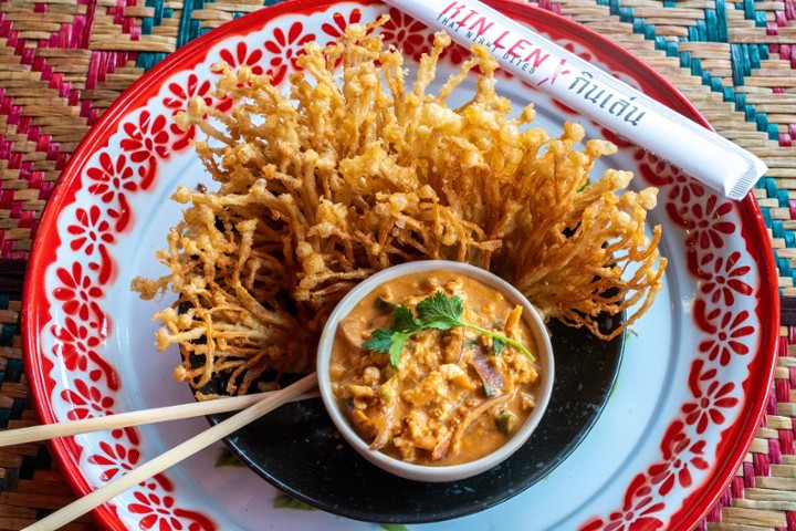 Enoki Fritters with Spicy Lime Dressing
