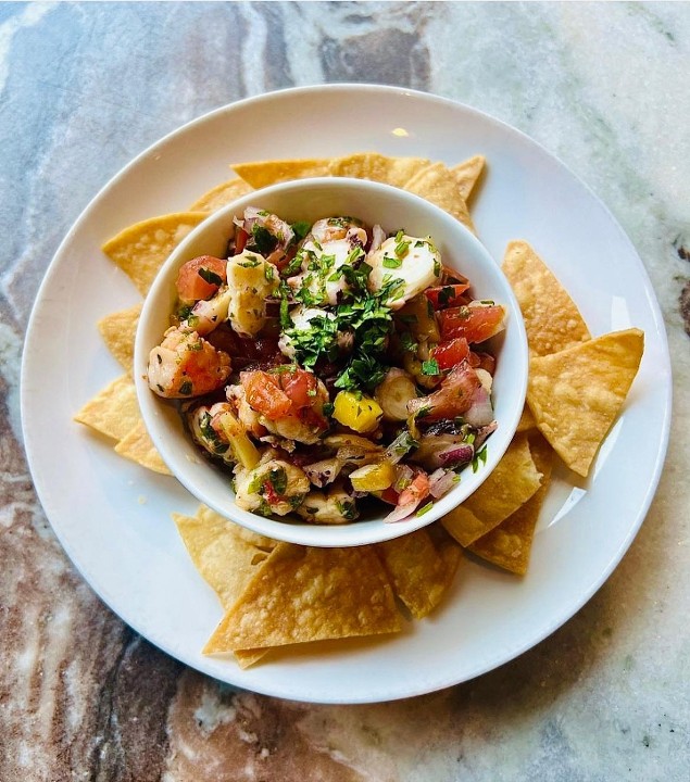 Octopus and Shrimp Ceviche, Tomatoes, Mango, Serrano Peppers