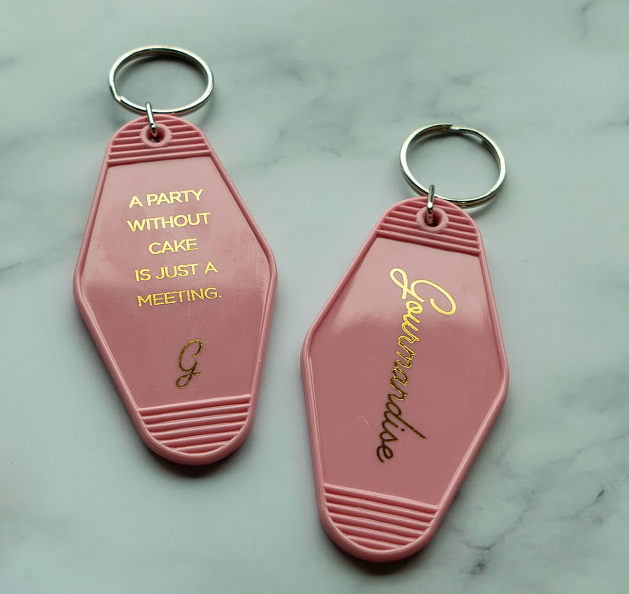 Pink "Party without Cake" Keychain