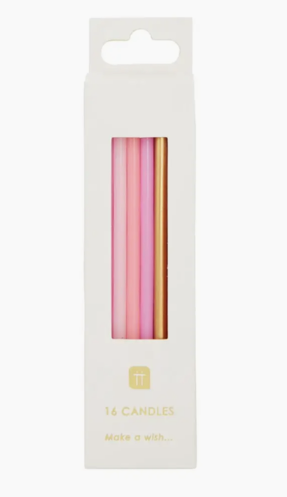 Rose Pink and Gold Candles (Pack of 16)