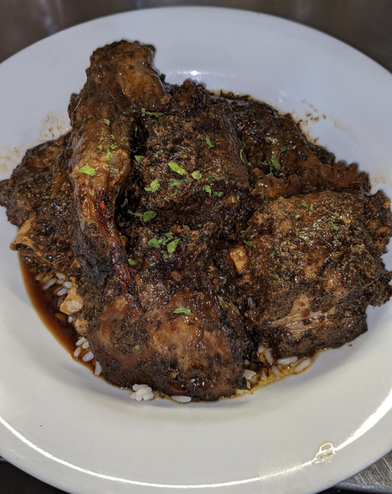 Jerk Chicken w/Peas rice & Cabbage & Plantain