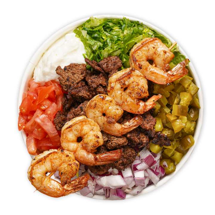 Shrimp and Steak Shawarma Bowl (Surf & Turf)