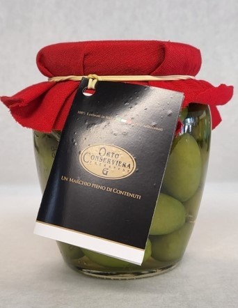 ORTO CONSERVIERA - GREEN OLIVES GLASS JAR - 10.5 OZ