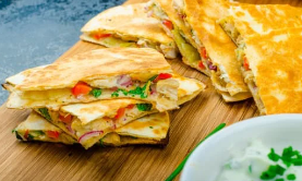 CHICKEN QUESADILLAS with SALSA/SOUR CREAM