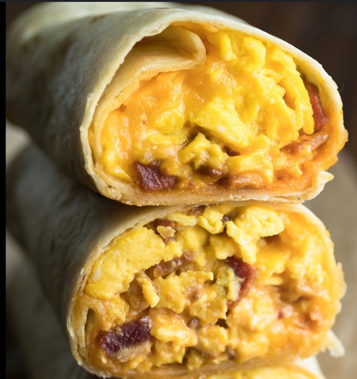 Meat Lovers (Bacon, Sausage) Egg & Cheese Breakfast Burrito