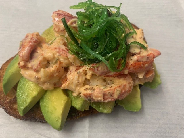 Spicy Lobster Salad and Avocado Crostini