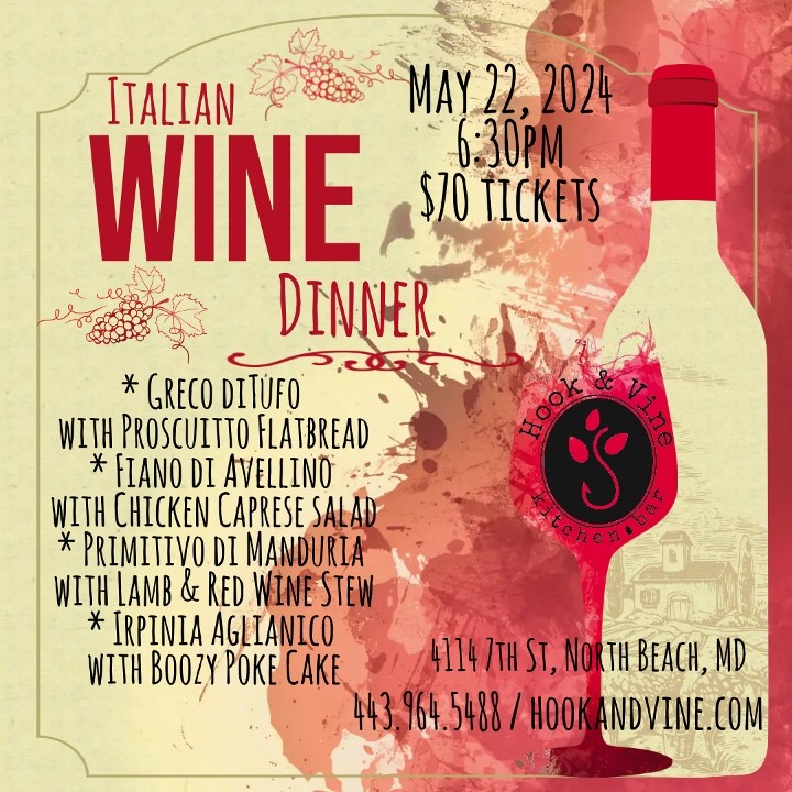 5/22: Italian Wine Dinner 6:30pm